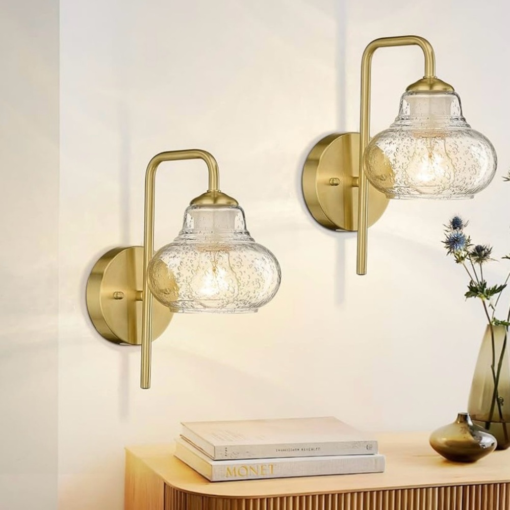 elyona 2 pack gold bubble glass wall sconces mid century - Picture 3 of 10